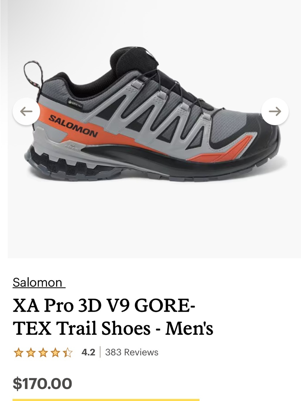 Salomon XA Pro 3D V9 Gore-Tex Black Trail Running Shoes with Quicklace Men’s 10